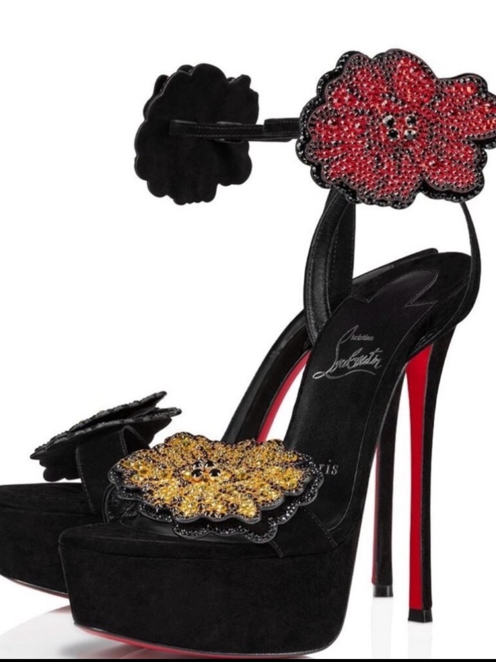 Christian Louboutin Black and Gold Floral Heels - Picture 3 of 6